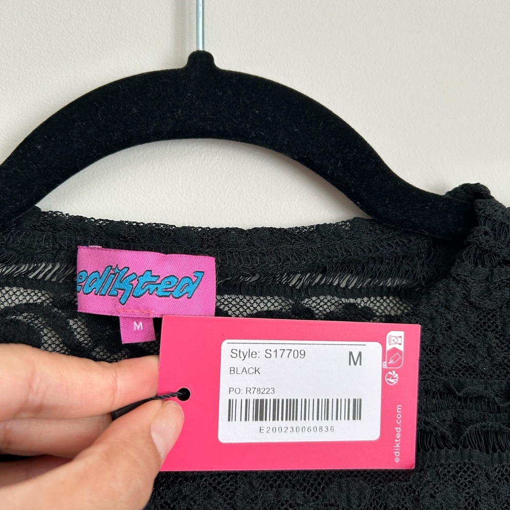 Edikted Black Sheer Lace Crop Top Medium Long Sleeve Y2K NWT Stretch - Picture 3 of 9
